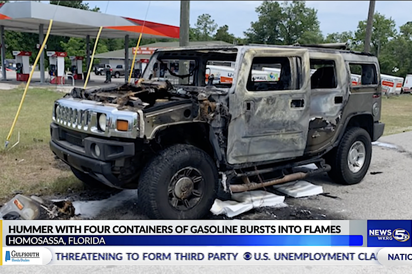 Hummer erupts in flames at Florida gas station after driver loads in 4 5-gallon gas cans